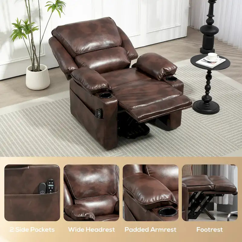 Fauteuil inclinable releveur électrique avec massage vibrant et chauffage, fauteuil inclinable surdimensionné avec télécommande