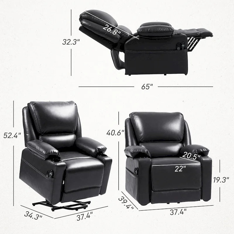 Fauteuil inclinable releveur électrique avec massage vibrant et chauffage, fauteuil inclinable surdimensionné avec télécommande