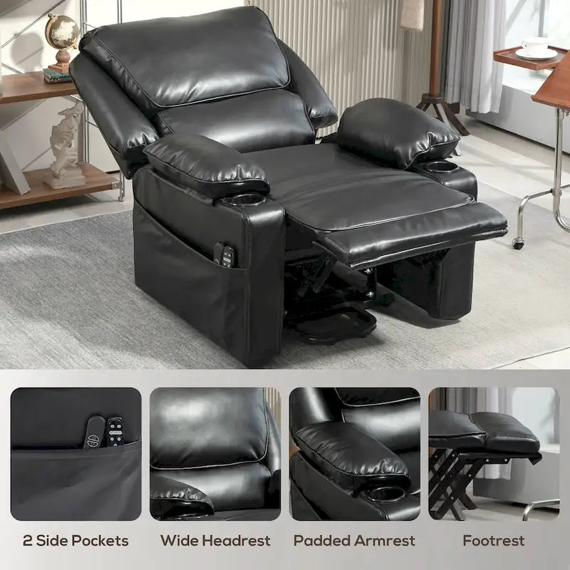 Fauteuil inclinable releveur électrique avec massage vibrant et chauffage, fauteuil inclinable surdimensionné avec télécommande