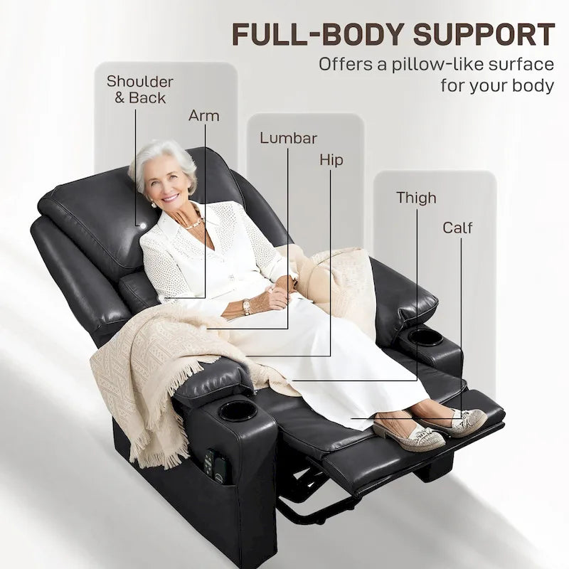 Fauteuil inclinable releveur électrique avec massage vibrant et chauffage, fauteuil inclinable surdimensionné avec télécommande