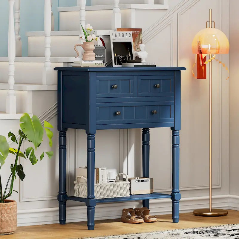 Console classique de 23,7 pouces avec trois tiroirs de rangement et une étagère inférieure