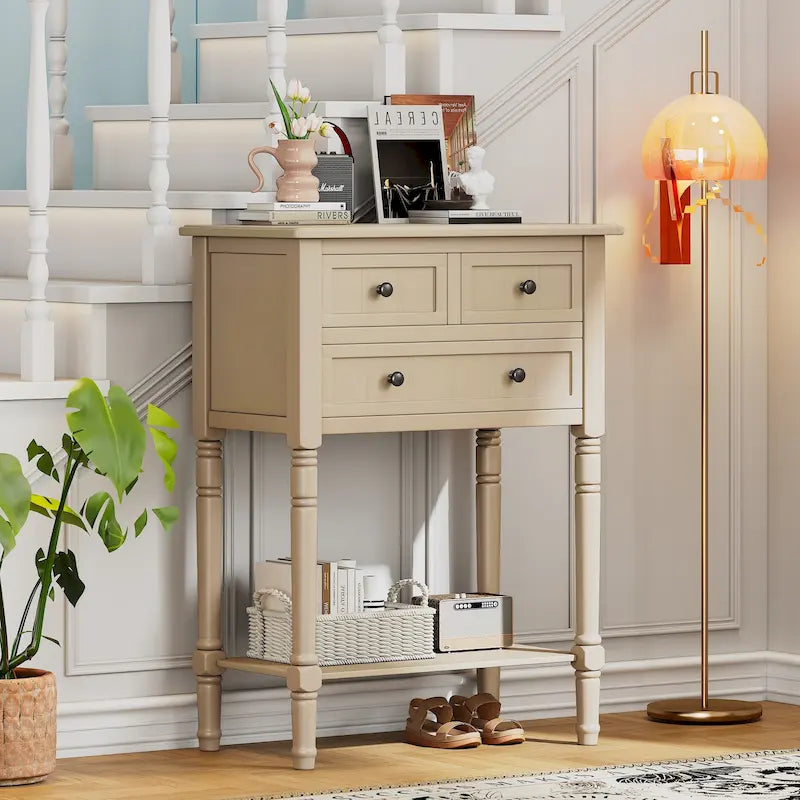 Console classique de 23,7 pouces avec trois tiroirs de rangement et une étagère inférieure