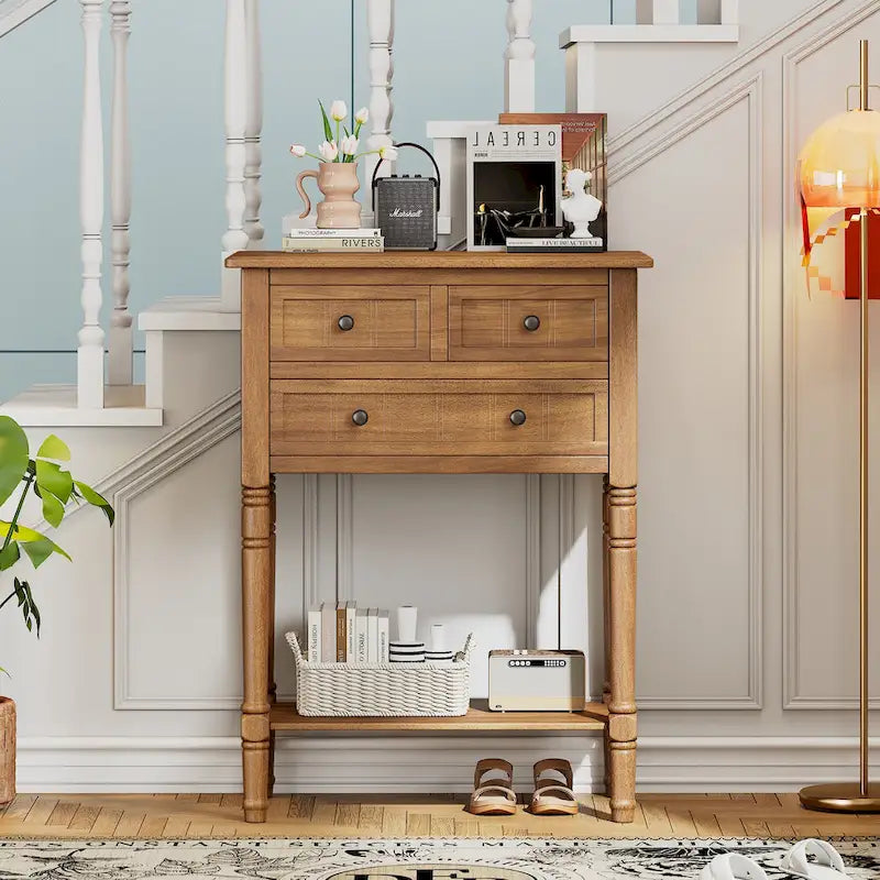 Console classique de 23,7 pouces avec trois tiroirs de rangement et une étagère inférieure