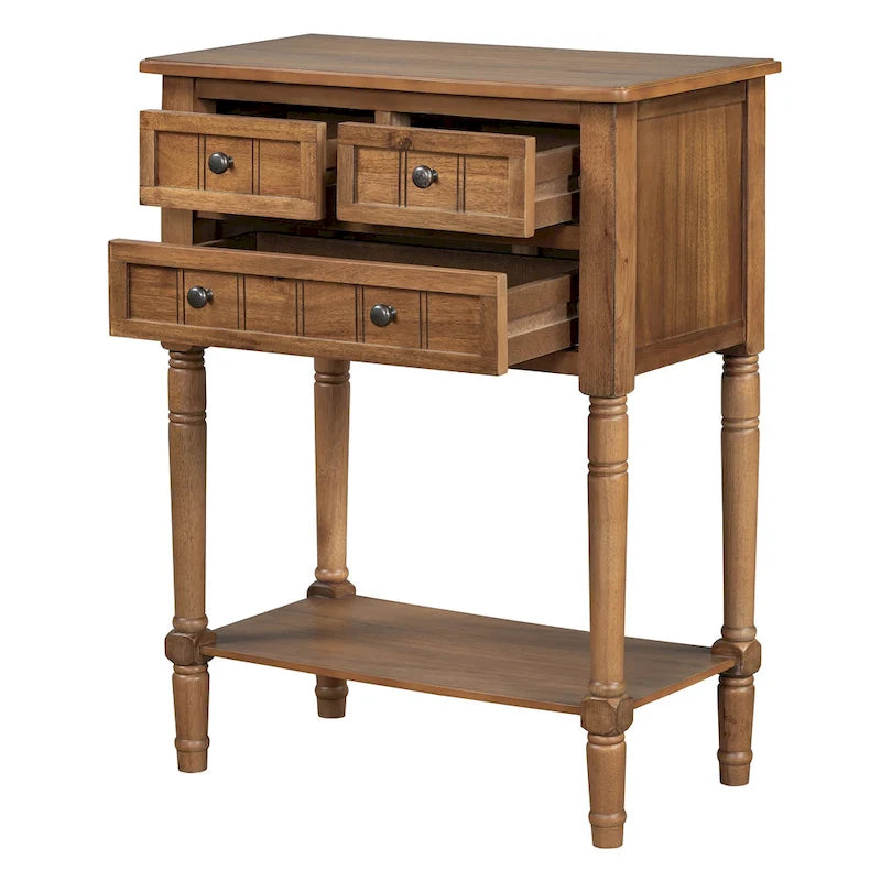 Console classique de 23,7 pouces avec trois tiroirs de rangement et une étagère inférieure