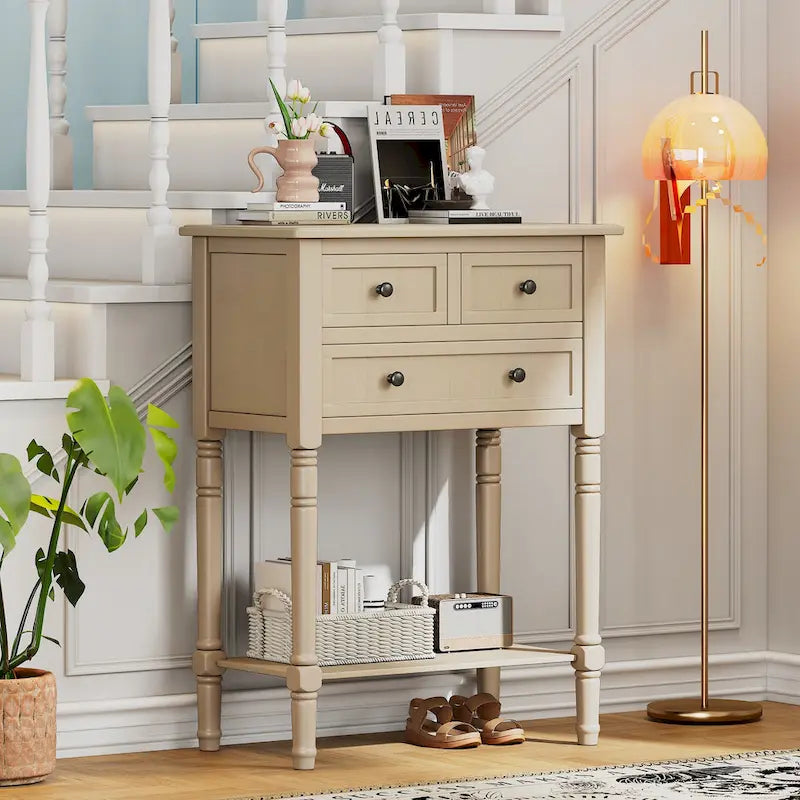 Console classique de 23,7 pouces avec trois tiroirs de rangement et une étagère inférieure