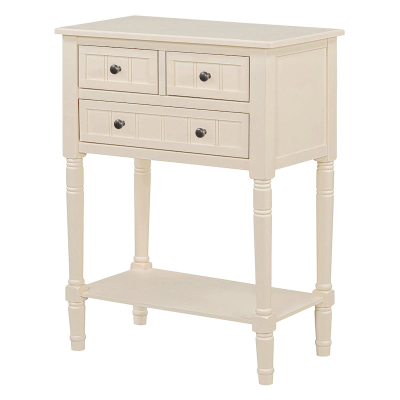 Console classique de 23,7 pouces avec trois tiroirs de rangement et une étagère inférieure