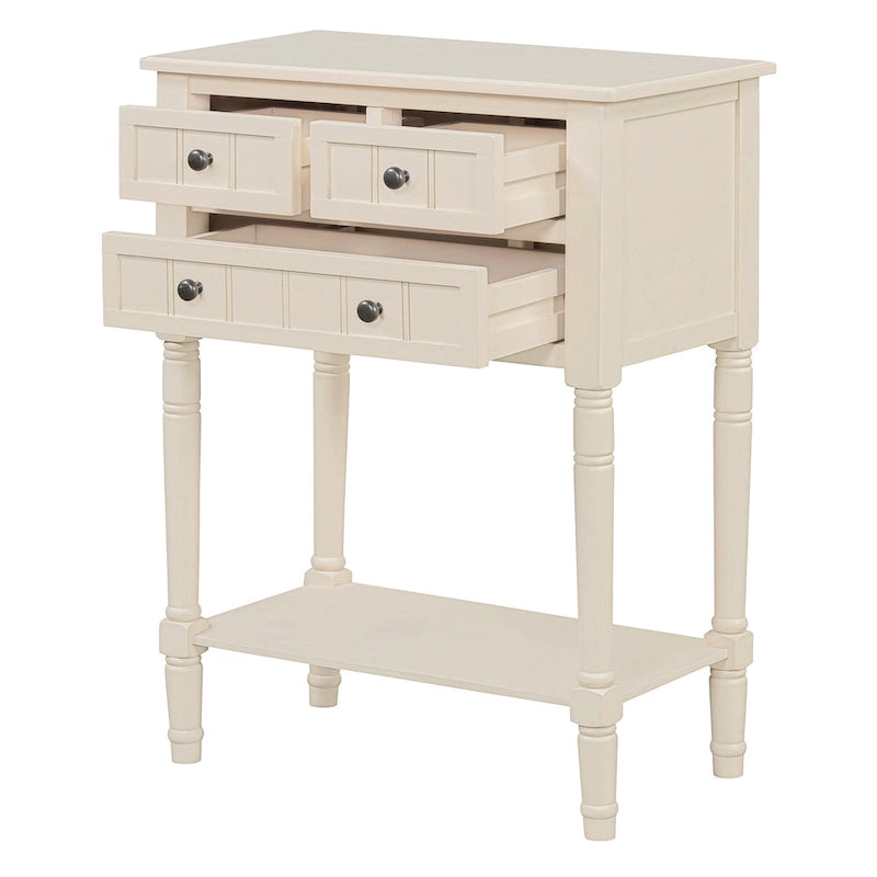 Console classique de 23,7 pouces avec trois tiroirs de rangement et une étagère inférieure