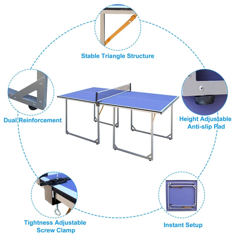 Table de tennis de table taille moyenne 6 pieds, pliable et portable, avec filet, pour jeux intérieurs et extérieurs
