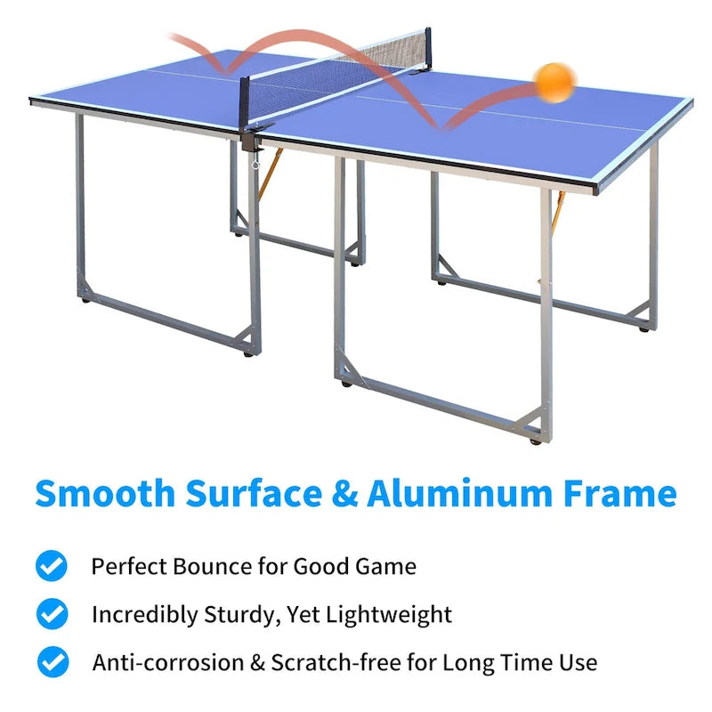 Table de tennis de table taille moyenne 6 pieds, pliable et portable, avec filet, pour jeux intérieurs et extérieurs