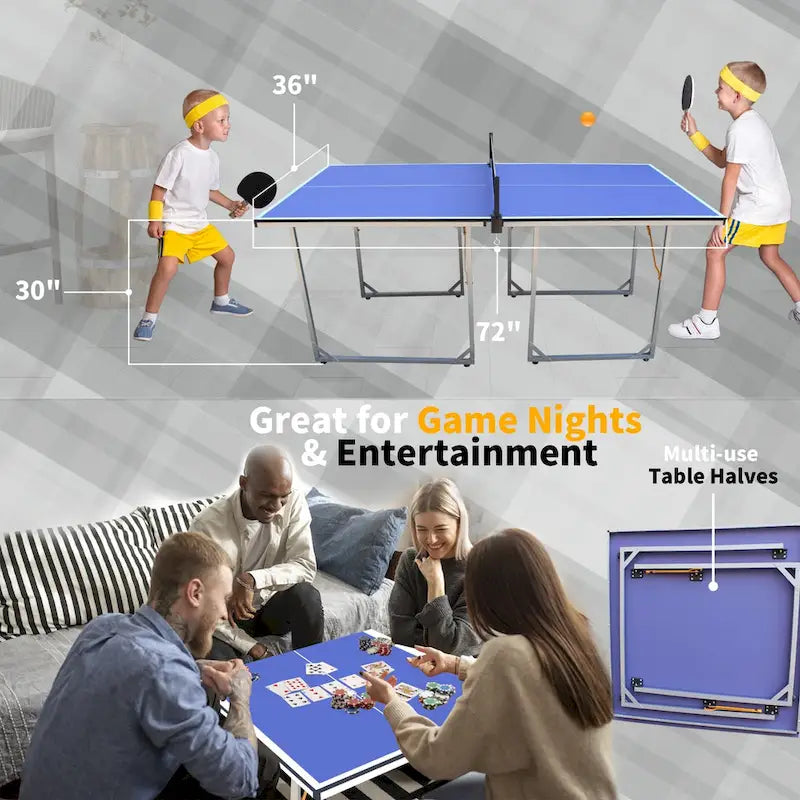 Table de tennis de table taille moyenne 6 pieds, pliable et portable, avec filet, pour jeux intérieurs et extérieurs