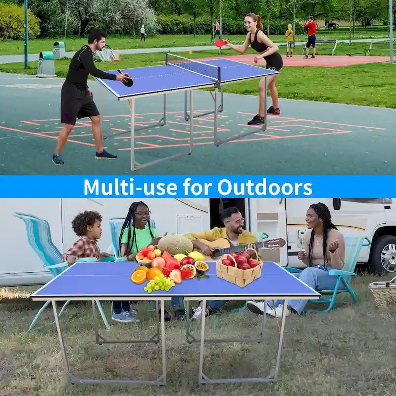 Table de tennis de table taille moyenne 6 pieds, pliable et portable, avec filet, pour jeux intérieurs et extérieurs