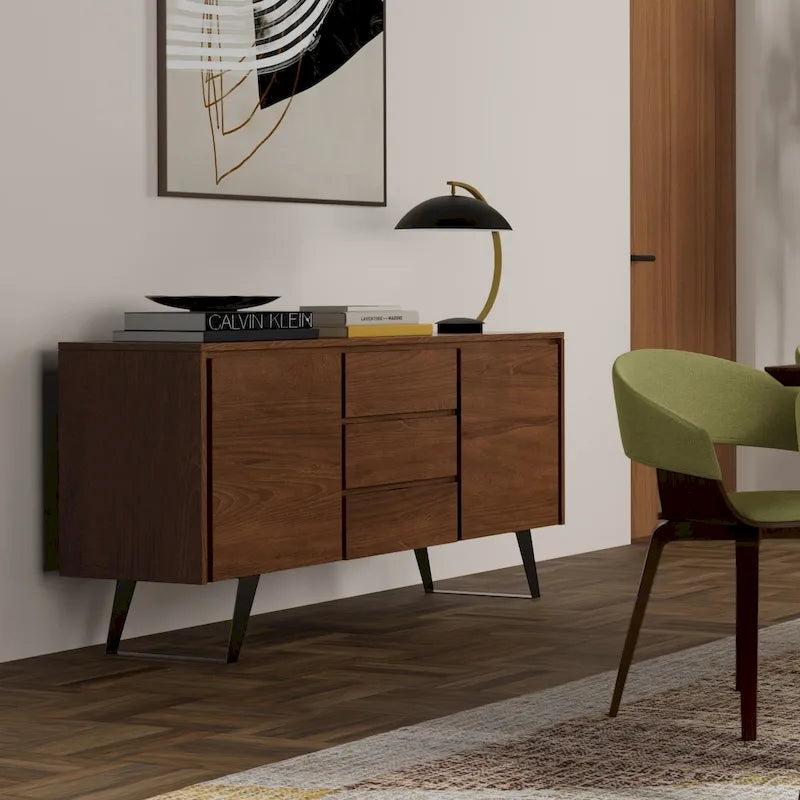 Metal 60 inch Wide Rectangle Modern Industrial Sideboard Buffet in OAK WOOD - 60 x 17 x 30