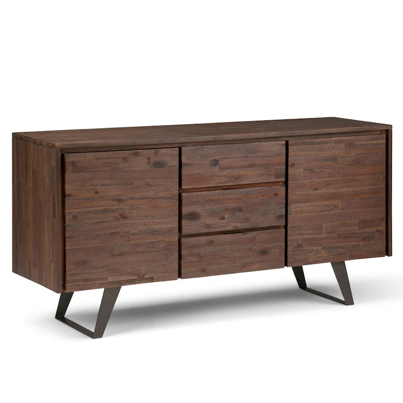 Bahut rectangulaire moderne industriel en MÉTAL de 60 pouces de large en BOIS DE CHÊNE - 60 x 17 x 30