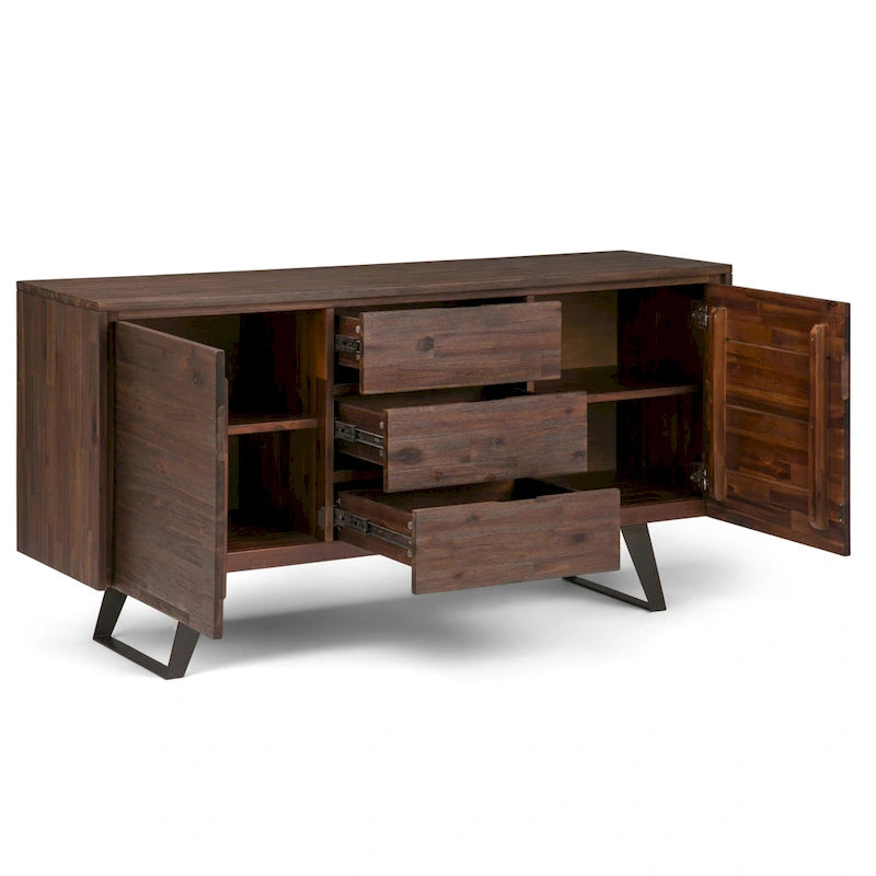 Bahut rectangulaire moderne industriel en MÉTAL de 60 pouces de large en BOIS DE CHÊNE - 60 x 17 x 30
