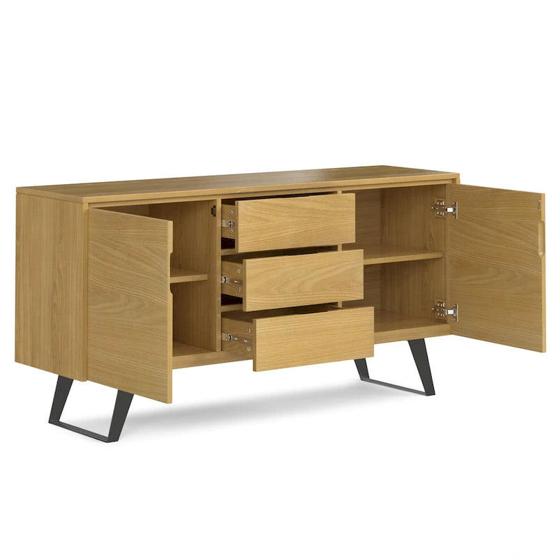 Bahut rectangulaire moderne industriel en MÉTAL de 60 pouces de large en BOIS DE CHÊNE - 60 x 17 x 30