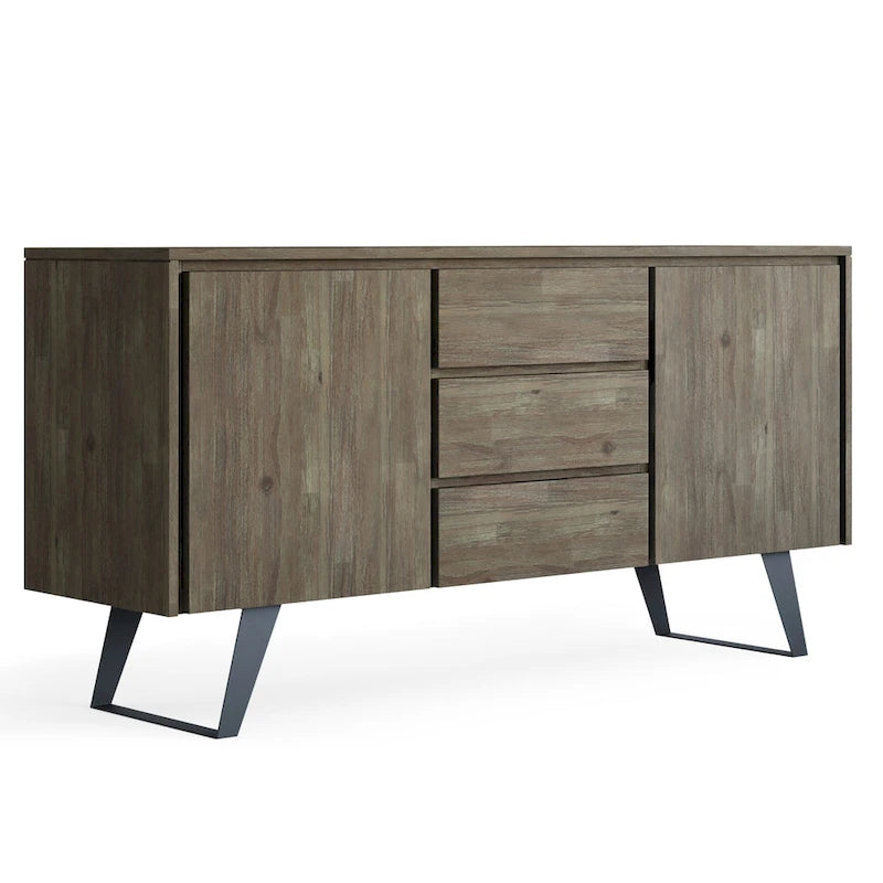Bahut rectangulaire moderne industriel en MÉTAL de 60 pouces de large en BOIS DE CHÊNE - 60 x 17 x 30