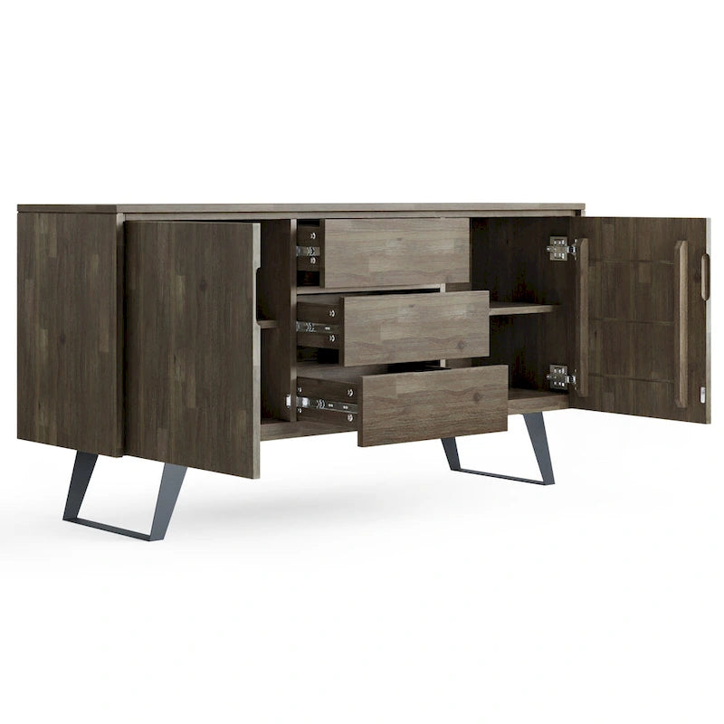Bahut rectangulaire moderne industriel en MÉTAL de 60 pouces de large en BOIS DE CHÊNE - 60 x 17 x 30
