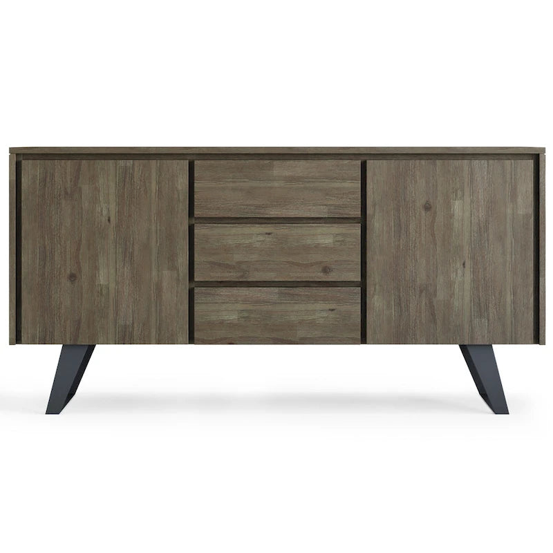 Bahut rectangulaire moderne industriel en MÉTAL de 60 pouces de large en BOIS DE CHÊNE - 60 x 17 x 30
