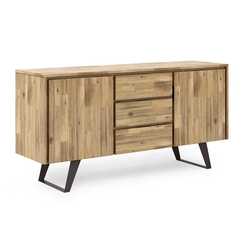 Bahut rectangulaire moderne industriel en MÉTAL de 60 pouces de large en BOIS DE CHÊNE - 60 x 17 x 30