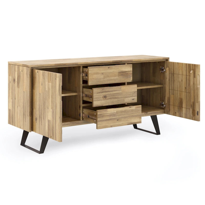 Bahut rectangulaire moderne industriel en MÉTAL de 60 pouces de large en BOIS DE CHÊNE - 60 x 17 x 30