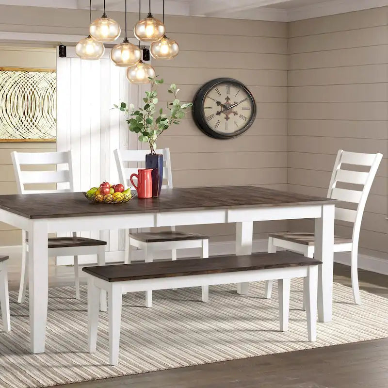Banc sans dossier Kona gris et blanc avec assise en bois