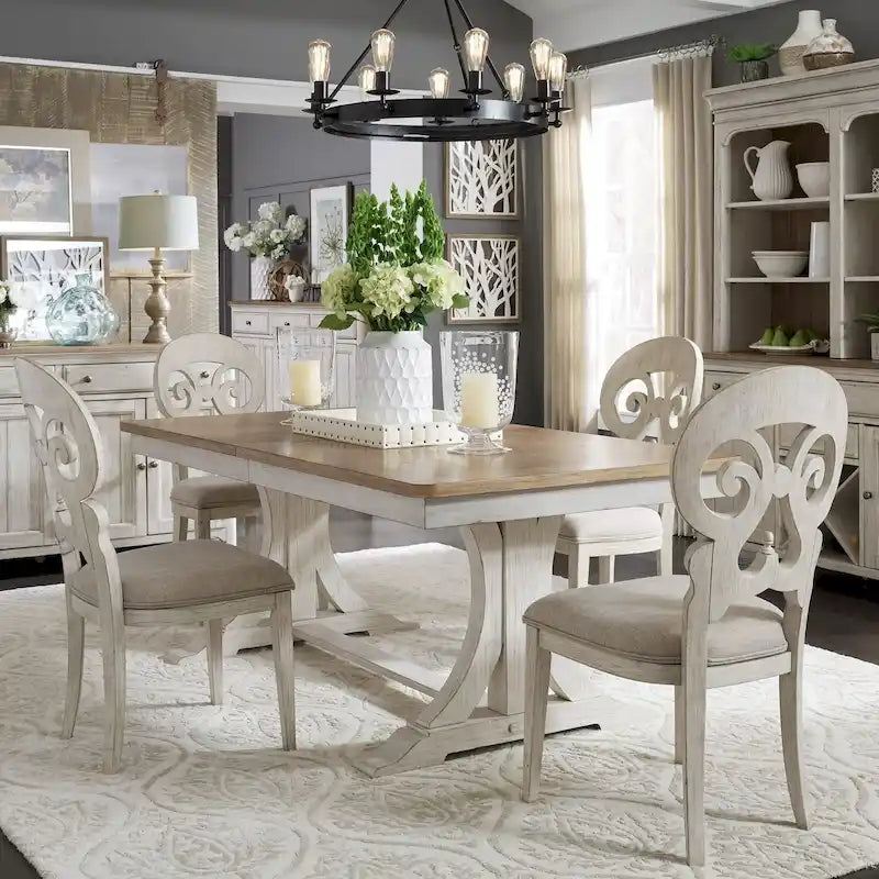 Blanc antique avec table à tréteaux Châtaignier