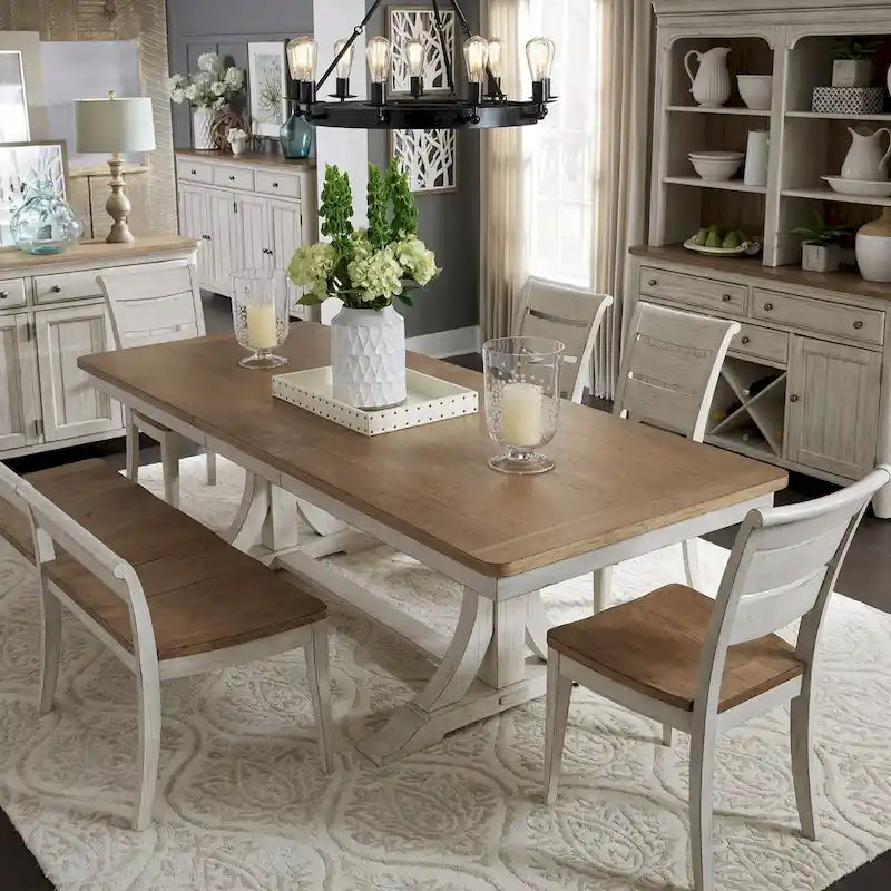 Blanc antique avec table à tréteaux Châtaignier