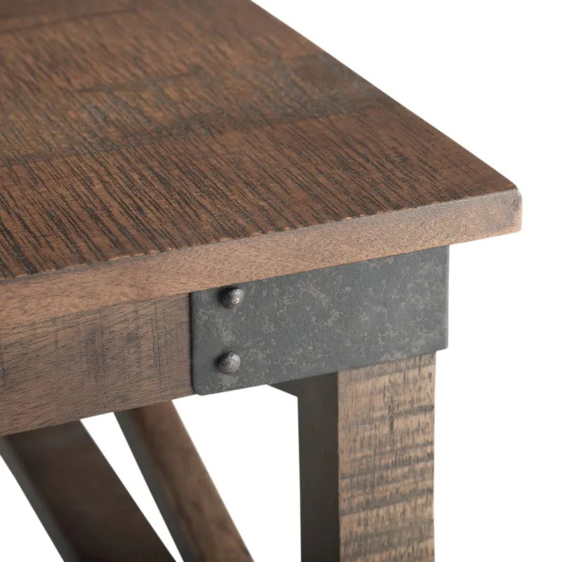Table basse industrielle carrée Barrie en BOIS DE MANGUIER MASSIF et métal, 32 pouces de large, marron foncé vieilli - 32 x 32 x 18