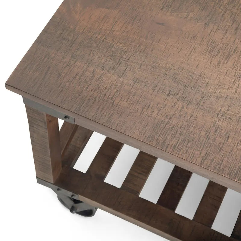 Table basse industrielle carrée Barrie en BOIS DE MANGUIER MASSIF et métal, 32 pouces de large, marron foncé vieilli - 32 x 32 x 18