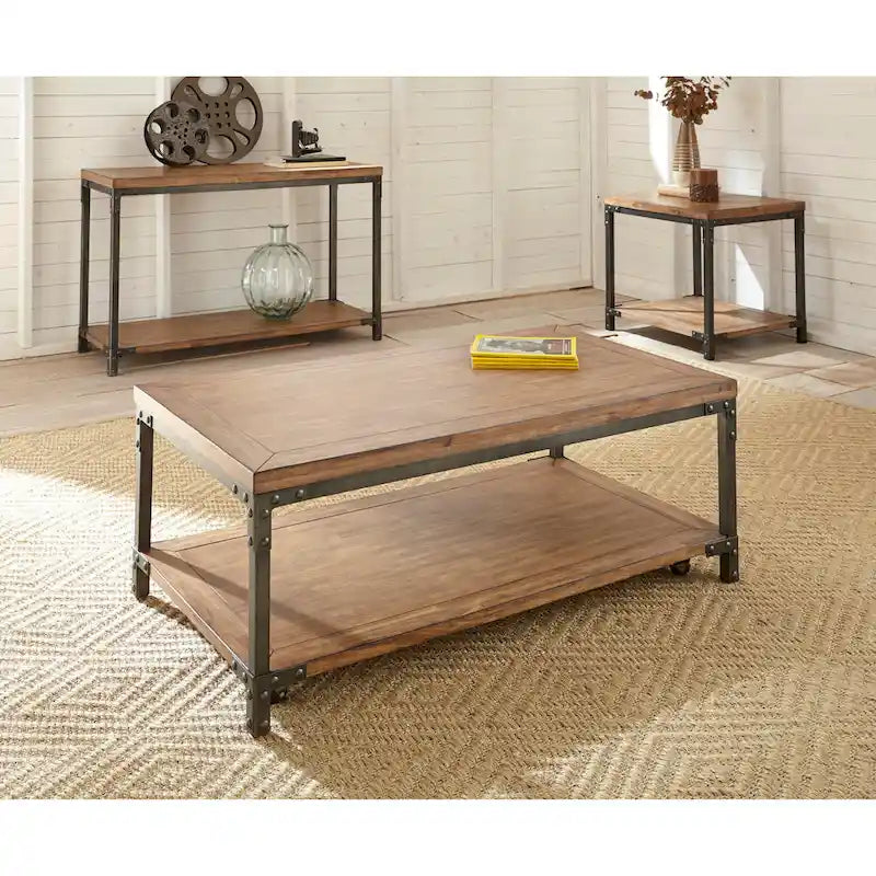 Console industrielle en bois et métal