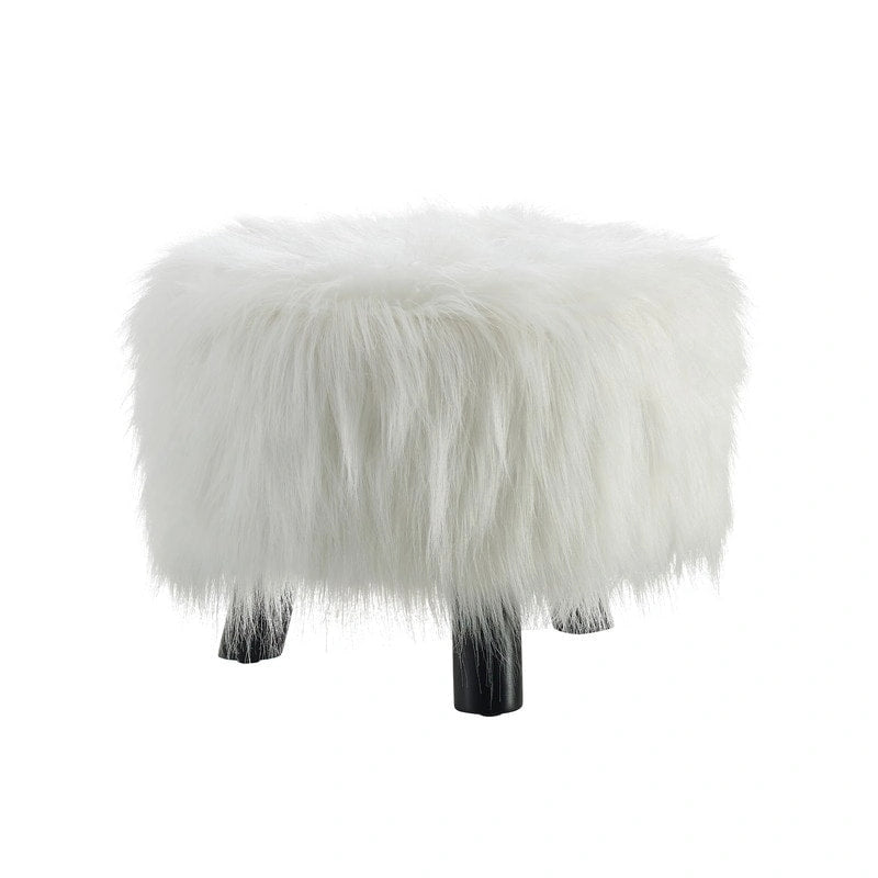 Pouffe en fausse fourrure blanche à poils longs