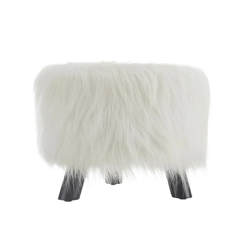 Pouffe en fausse fourrure blanche à poils longs