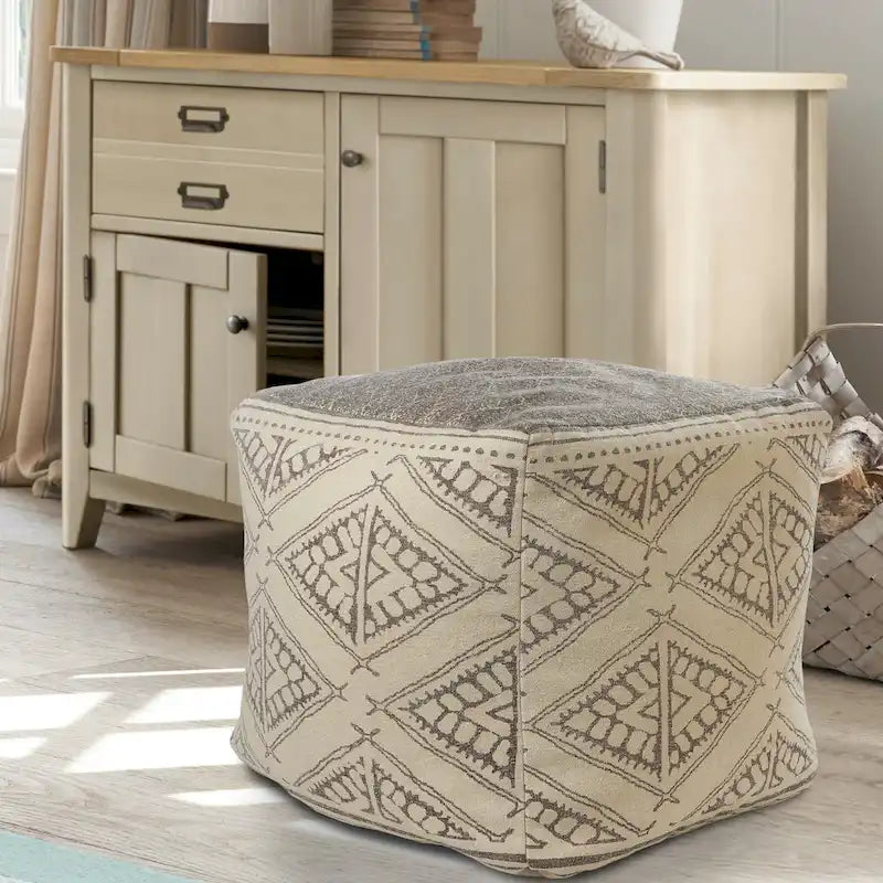 Pouf fait main géométrique rustique de style ferme