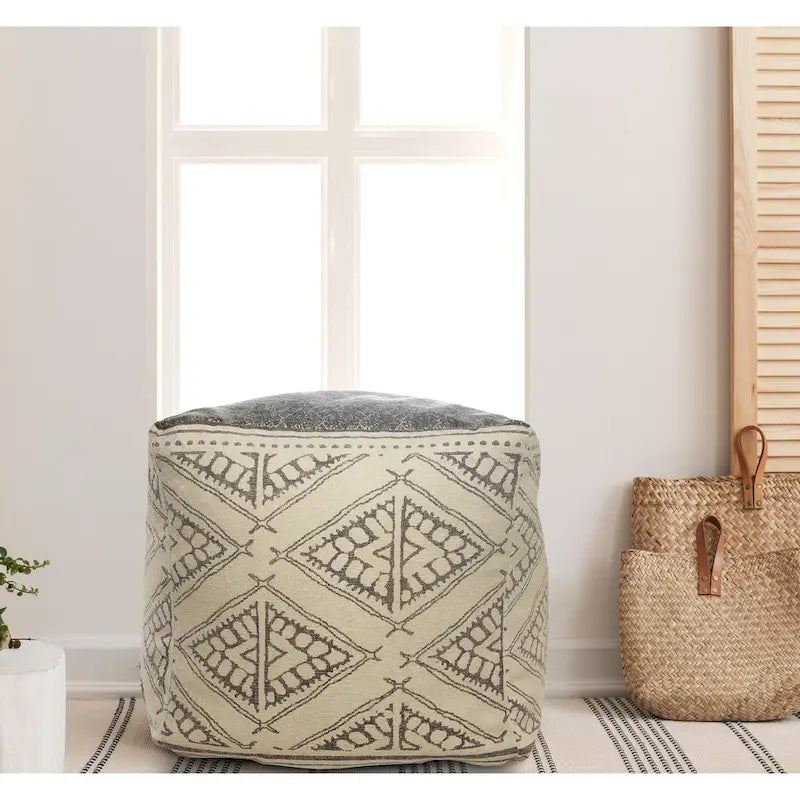 Pouf fait main géométrique rustique de style ferme