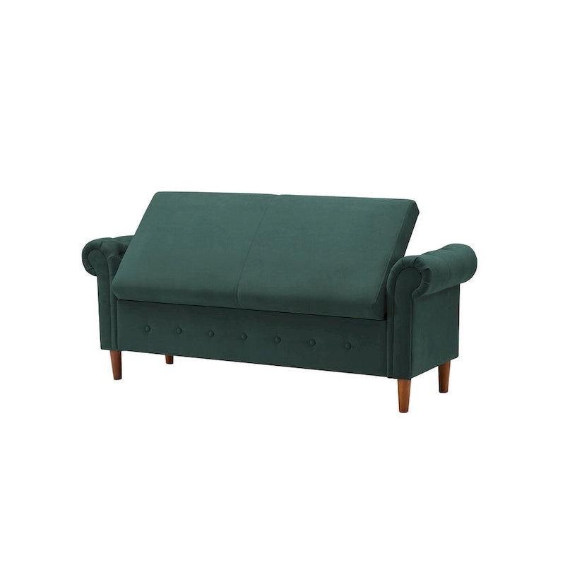 Banc de rangement pour chambre, bout de lit, accoudoirs roulés, tissu lin, canapé ottoman, long banc