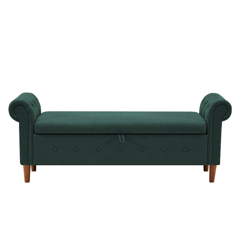 Banc de rangement pour chambre, bout de lit, accoudoirs roulés, tissu lin, canapé ottoman, long banc