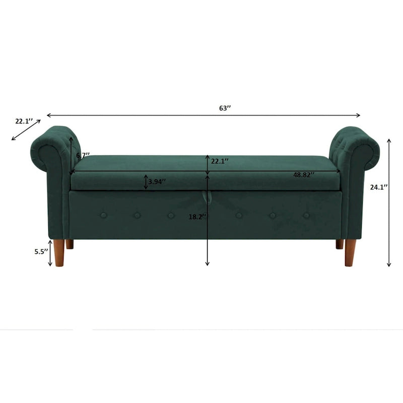 Banc de rangement pour chambre, bout de lit, accoudoirs roulés, tissu lin, canapé ottoman, long banc