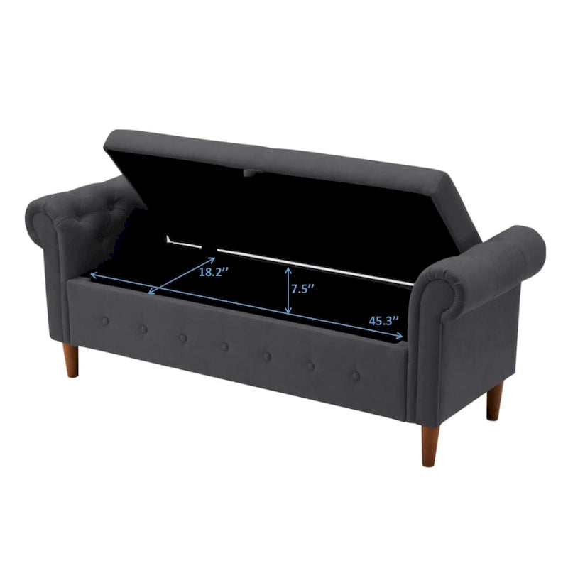 Banc de rangement pour chambre, bout de lit, accoudoirs roulés, tissu lin, canapé ottoman, long banc