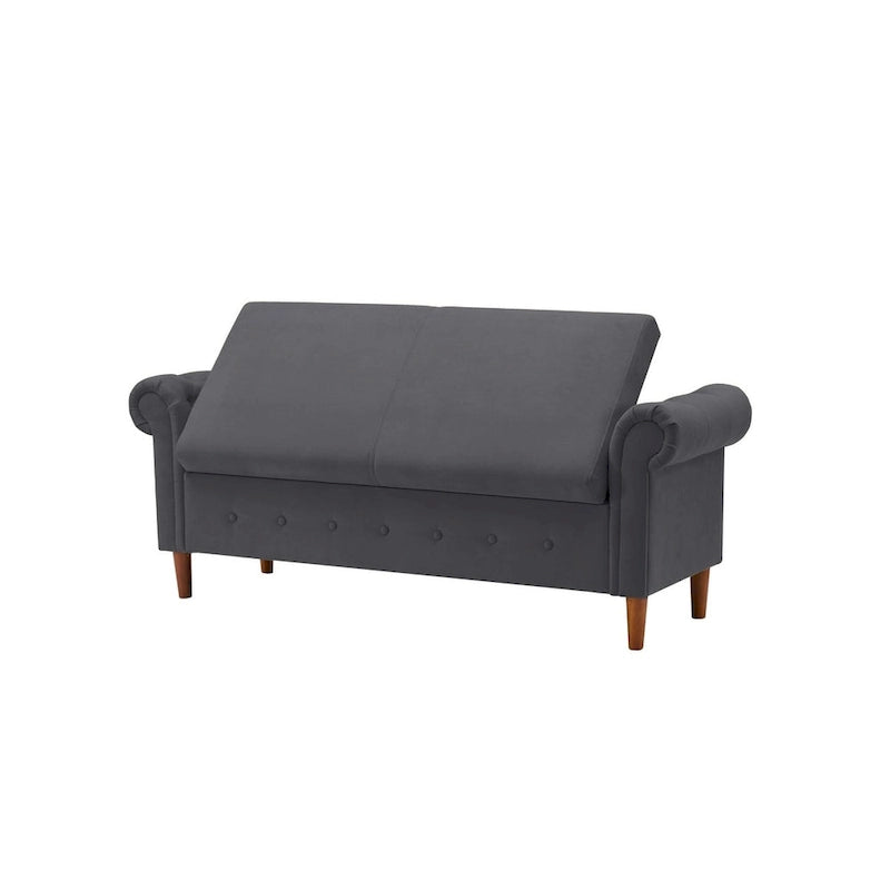 Banc de rangement pour chambre, bout de lit, accoudoirs roulés, tissu lin, canapé ottoman, long banc