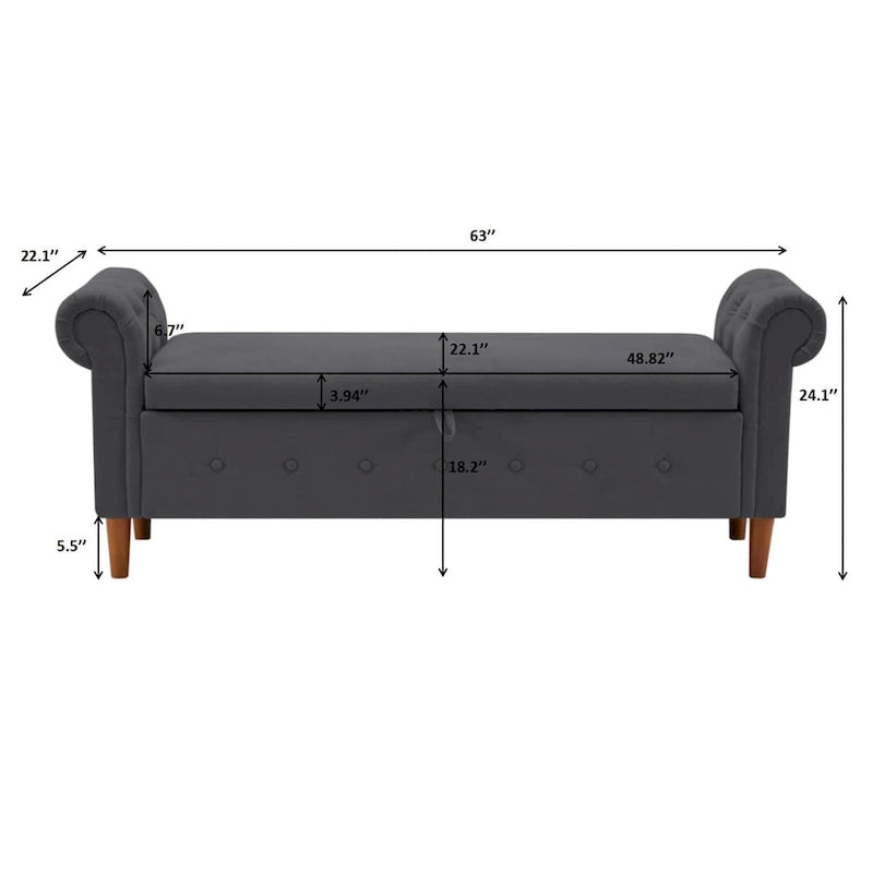 Banc de rangement pour chambre, bout de lit, accoudoirs roulés, tissu lin, canapé ottoman, long banc