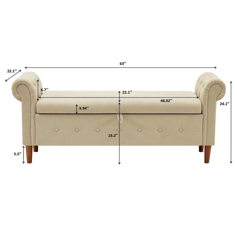 Banc de rangement pour chambre, bout de lit, accoudoirs roulés, tissu lin, canapé ottoman, long banc