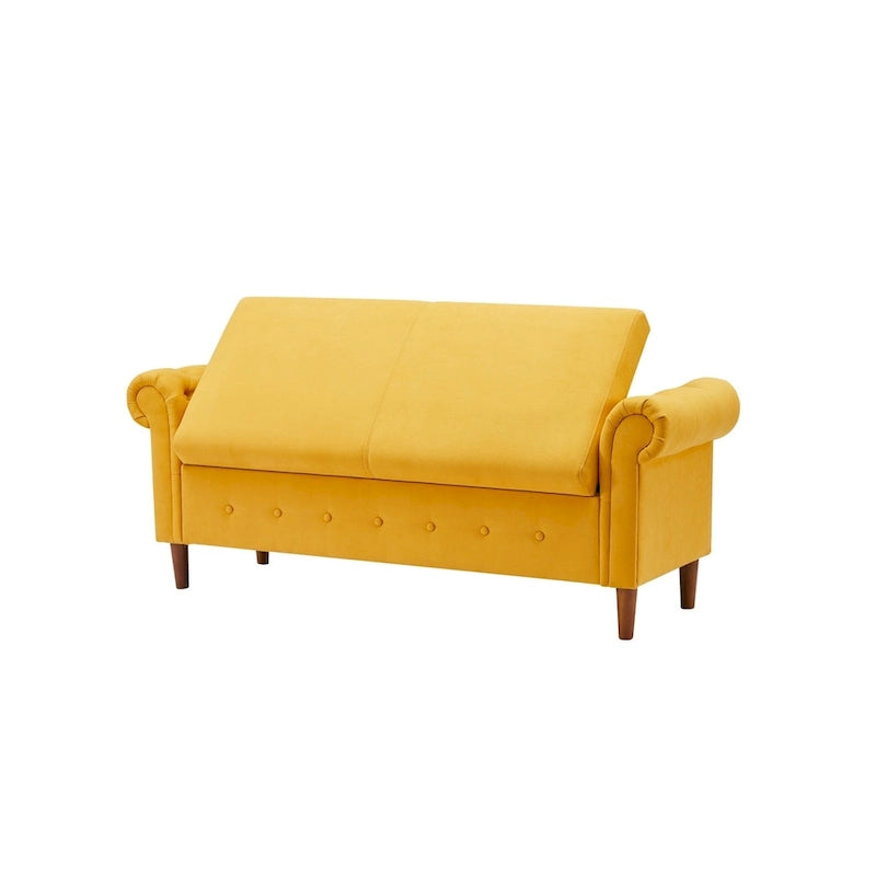 Banc de rangement pour chambre, bout de lit, accoudoirs roulés, tissu lin, canapé ottoman, long banc