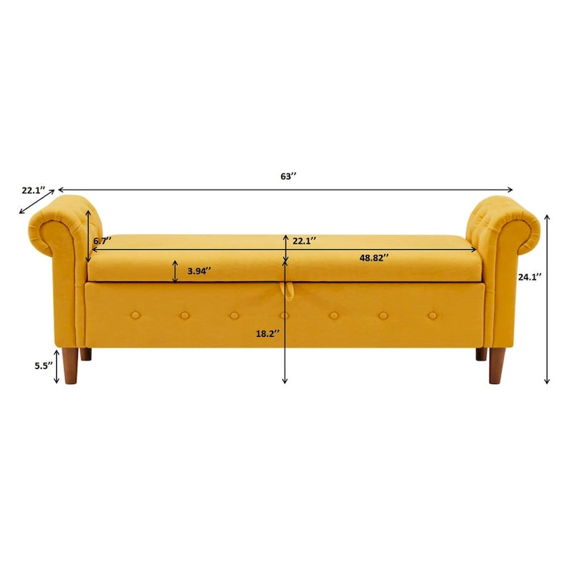Banc de rangement pour chambre, bout de lit, accoudoirs roulés, tissu lin, canapé ottoman, long banc
