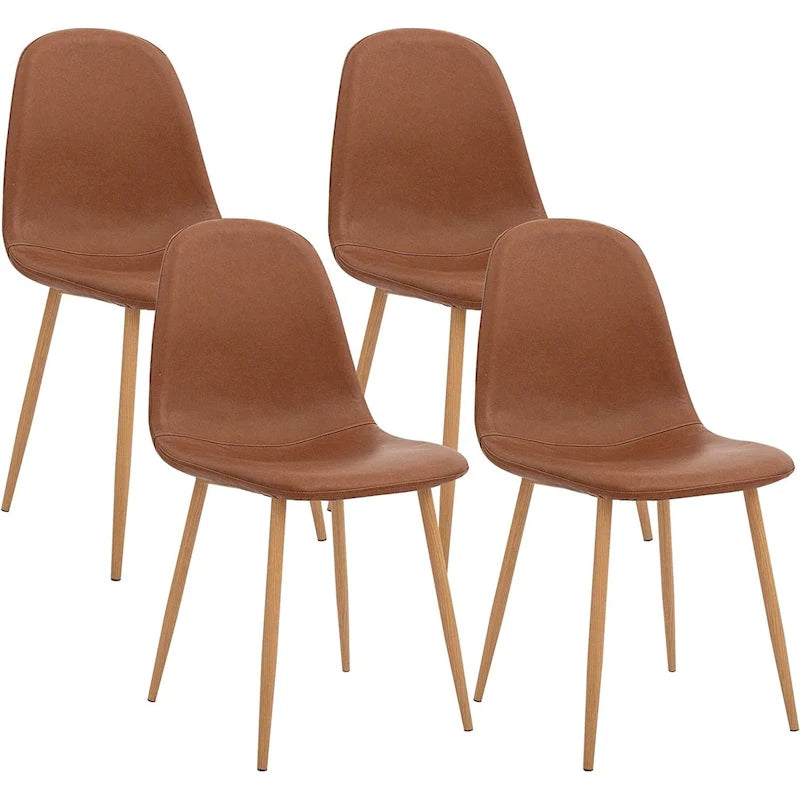 Chaise d'appoint à assise rembourrée en PU lavable et pieds en métal, lot de 4, marron