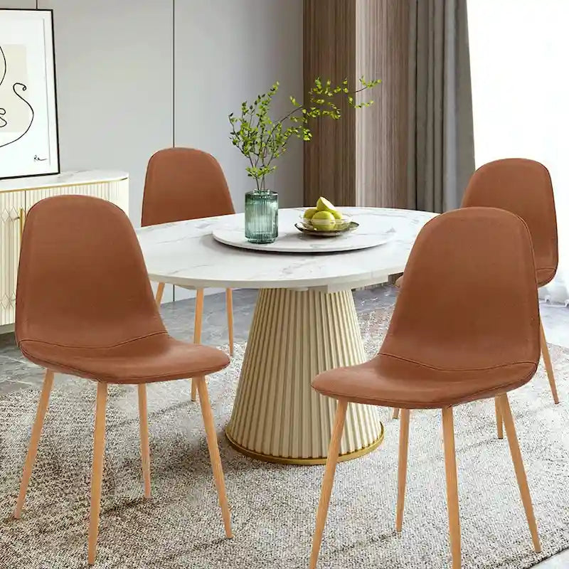 Chaise d'appoint à assise rembourrée en PU lavable et pieds en métal, lot de 4, marron