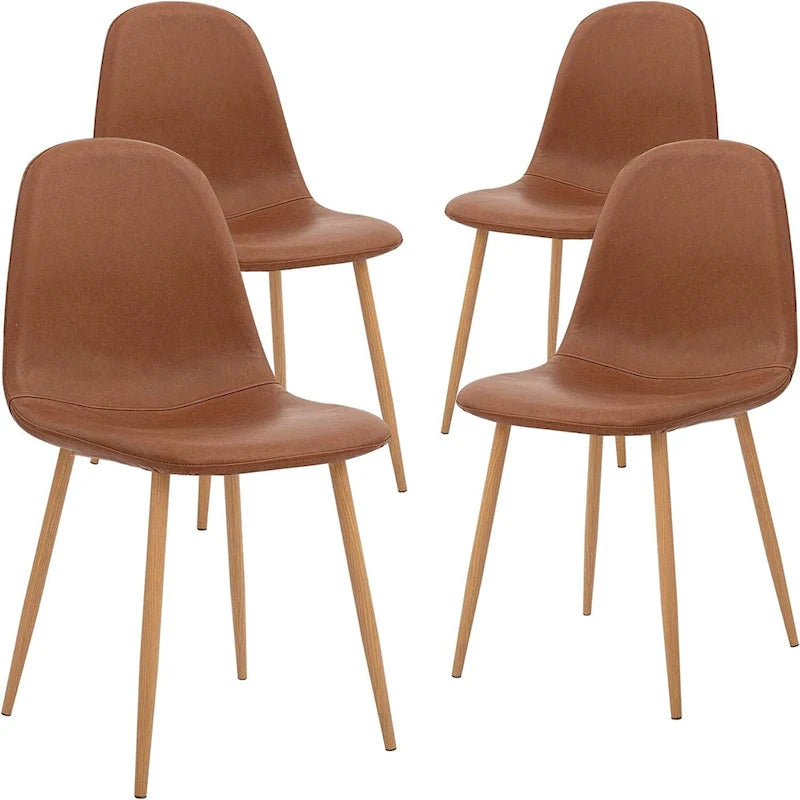 Chaise d'appoint à assise rembourrée en PU lavable et pieds en métal, lot de 4, marron