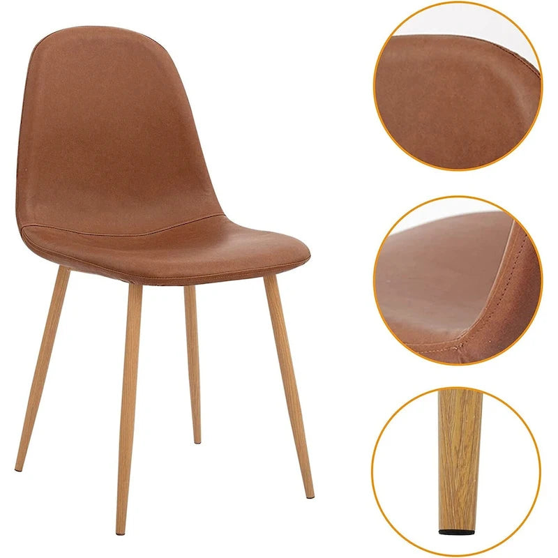 Chaise d'appoint à assise rembourrée en PU lavable et pieds en métal, lot de 4, marron