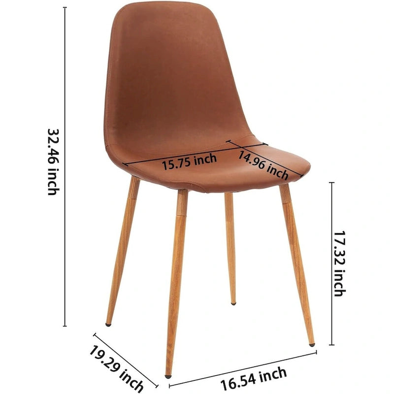 Chaise d'appoint à assise rembourrée en PU lavable et pieds en métal, lot de 4, marron