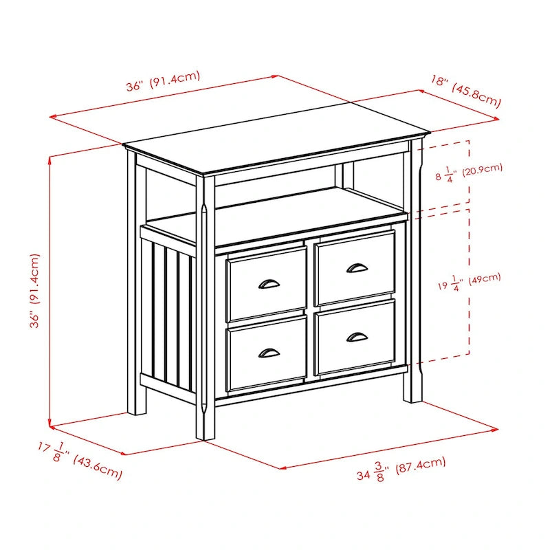 Meuble buffet, noir - 36 x 18.03 x 35.98 pouces - 36 x 18.03 x 35.98 pouces