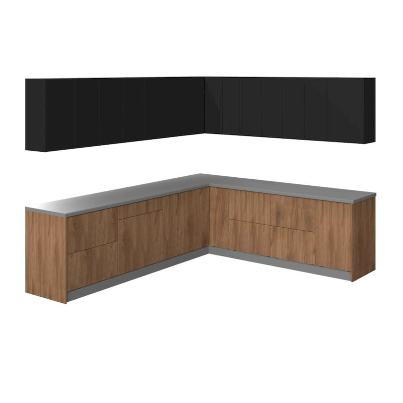 Collection Cuisine Moderne Teck Naturel & Noir - Base 10x8,5 Pieds de large - 102x120